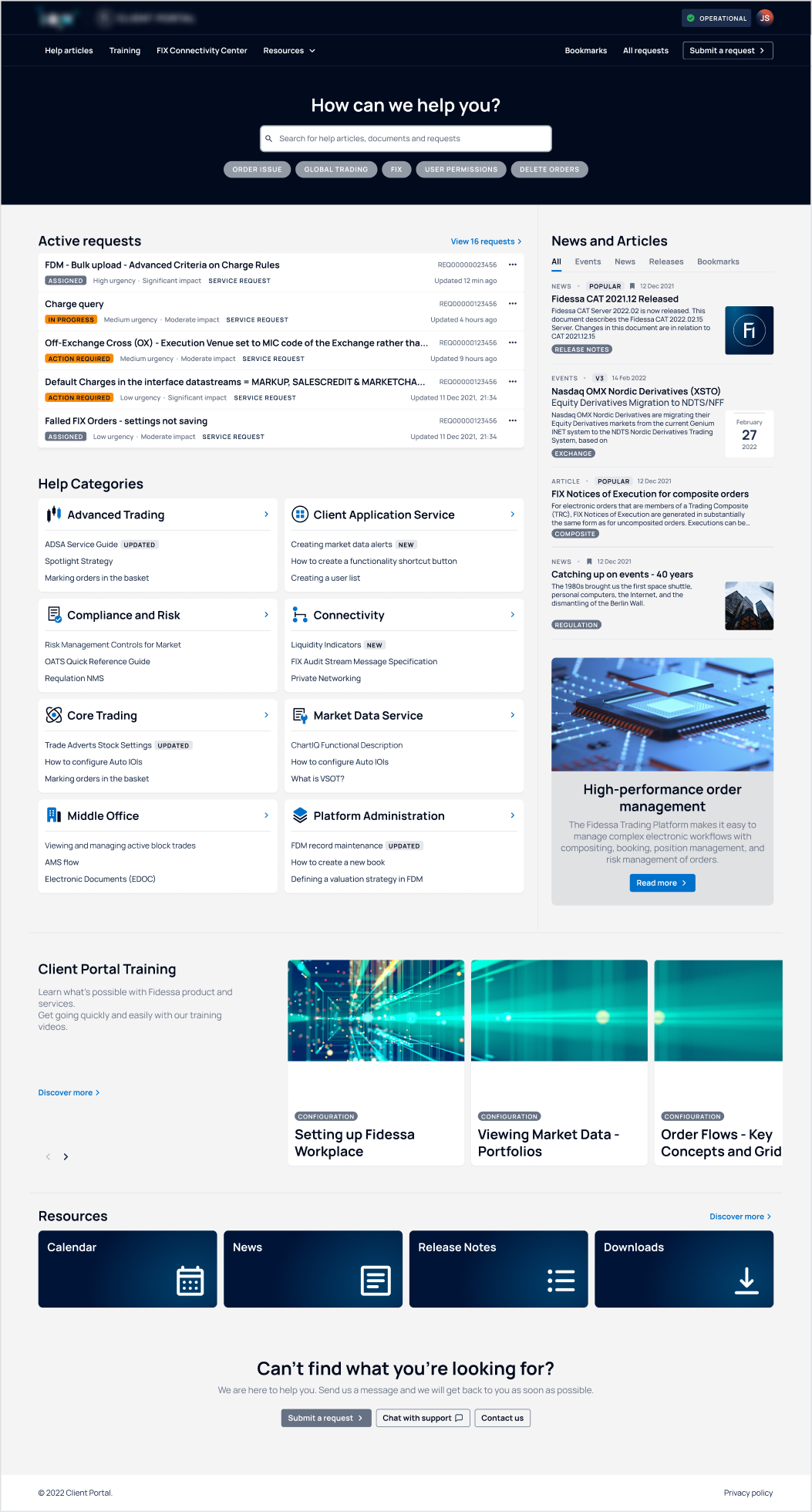 Client portal homepage.