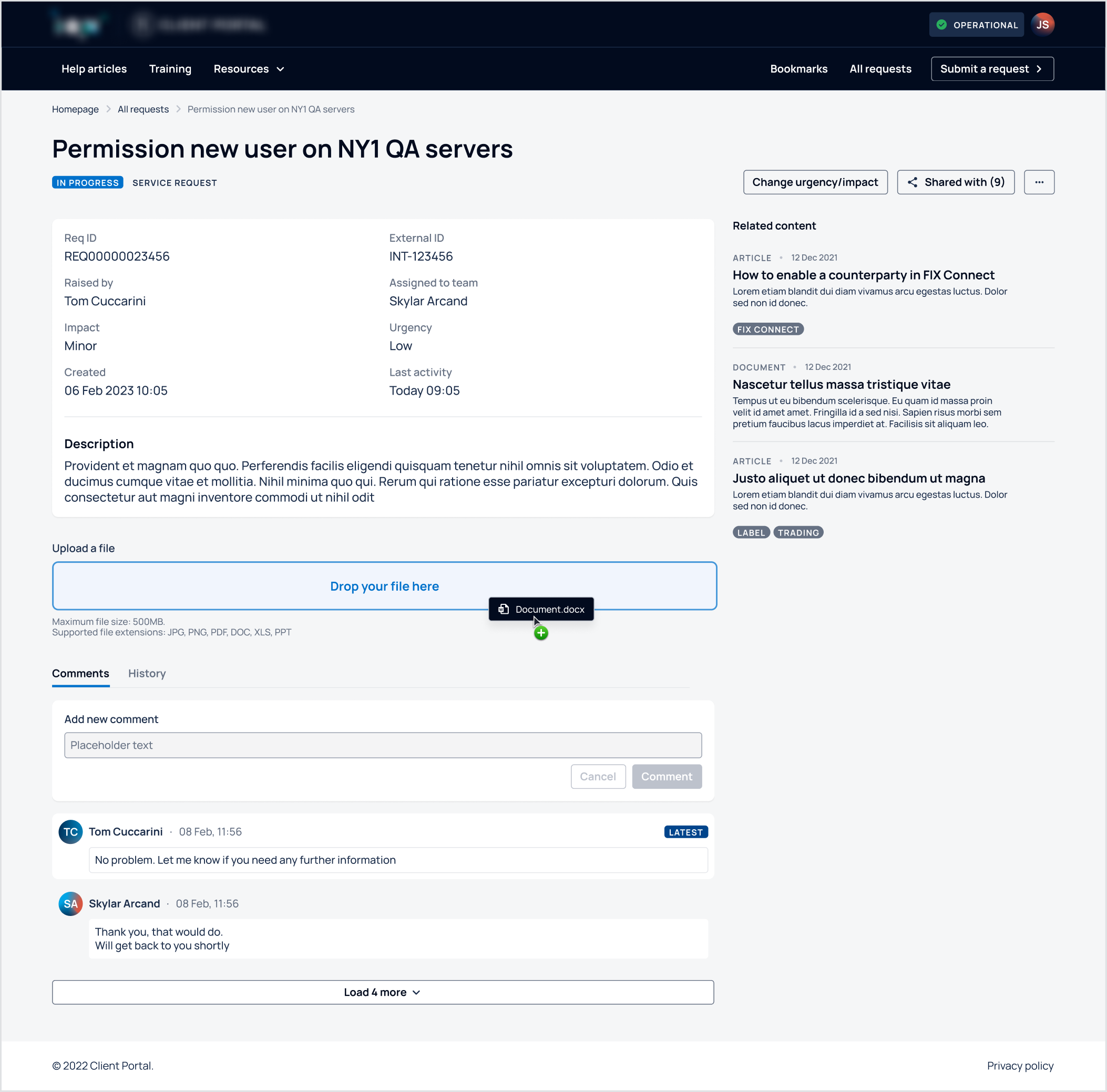 Client portal request page.