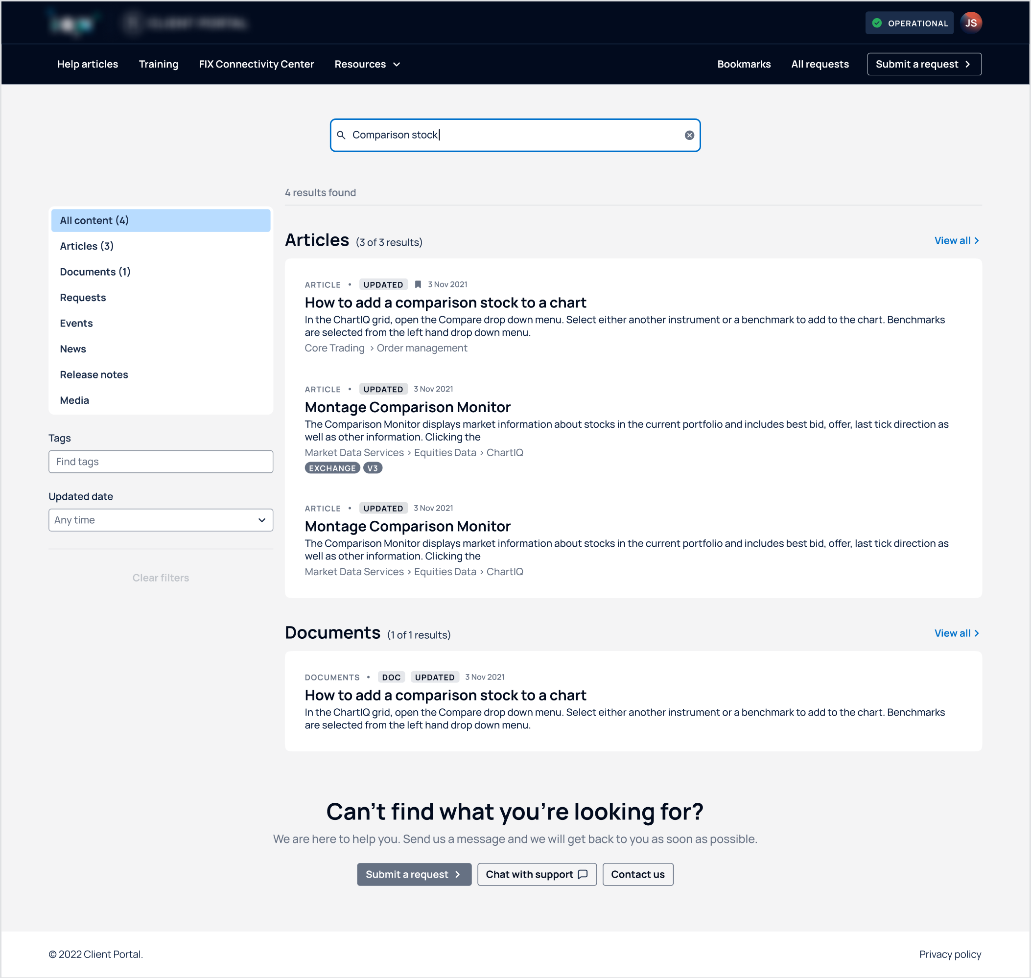 Client portal search page.