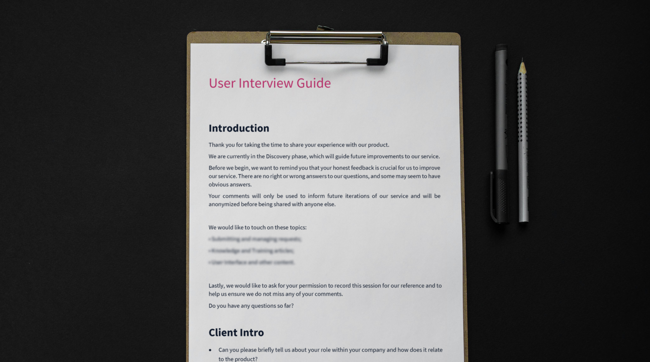 User Interview Guide used during the interviews.