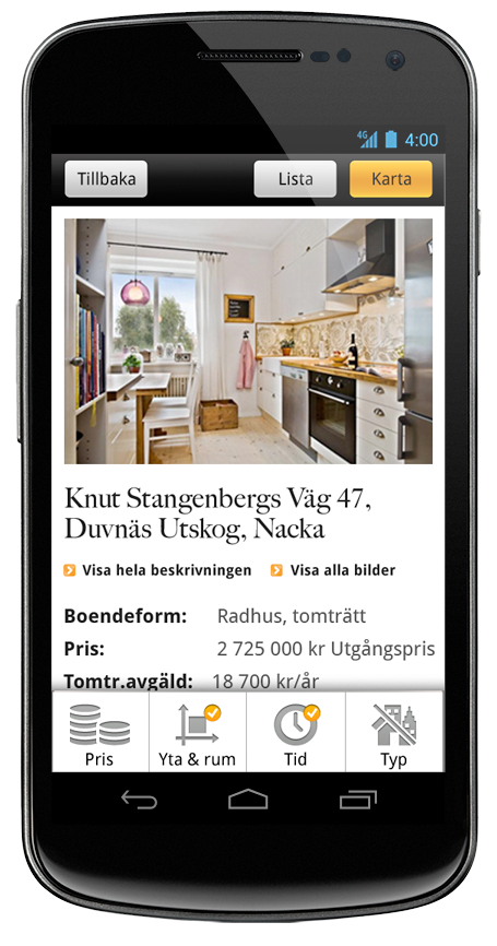 Fastighetsbyrån’s Android web app.